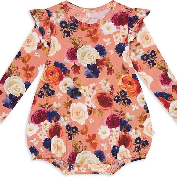 NWT Posh Peanut 18-24 month Baby Girl's Natasha Rose Ruffle Bubble Romper Orange